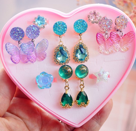 Girls Children's Gem Swan Ear Ornaments