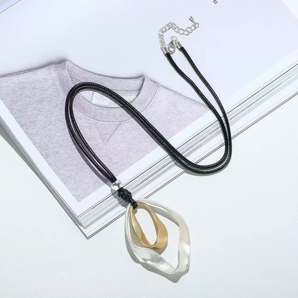 Womens Adjustable Leather-String Necklace With Irregular Pendant