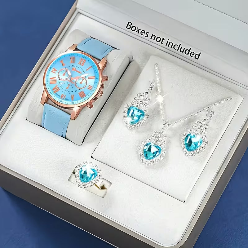1pc of Women men Fashion Luxury Quartz Watch + 4pcs of Jewelry