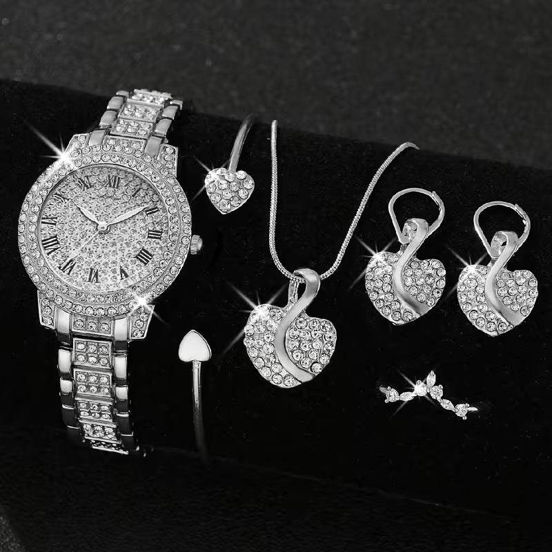 6pcs Set of Elegant Gold-Tone Round Alloy Quartz Watches for Women, a Classic And Versatile Choice