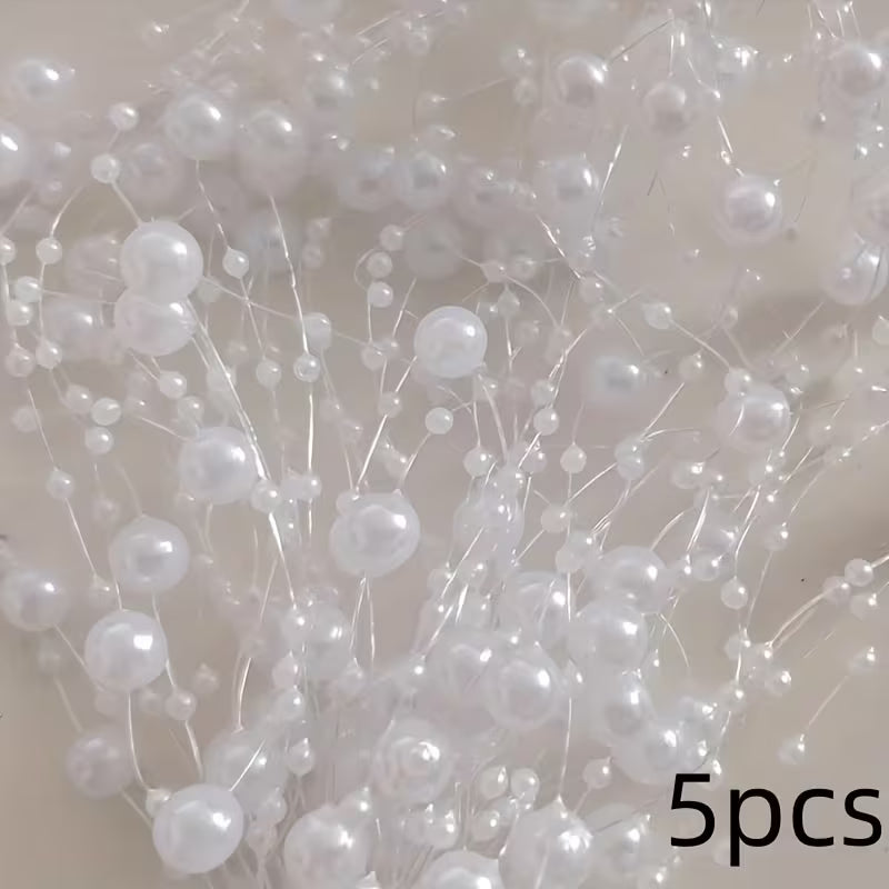 A Pack of 5, Floating Candle Vase Filler Pearl Strands, Wedding Table Decoration, Imitation Pearl Bead Chains
