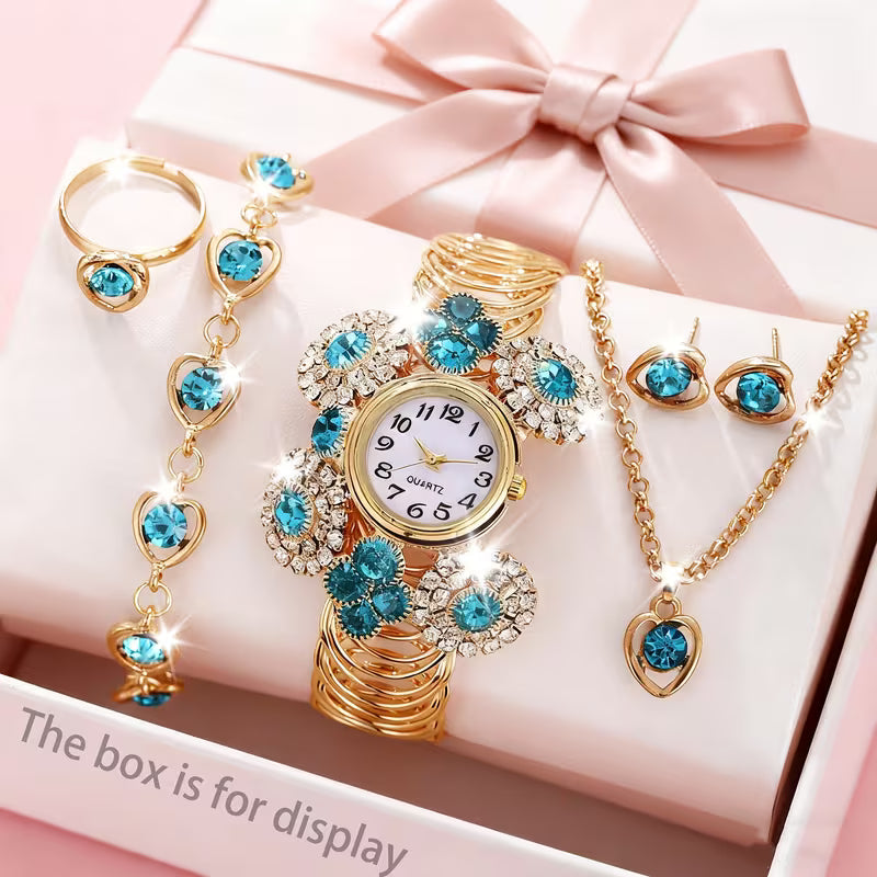 6pcs Women'S Watch Set Fashion Casual Trendy Women'S Quartz Wristwatch and Jewelry Set, Casual Dress, Fashionable Wristwatch, Women'S Wristwatch, Gift for Her
