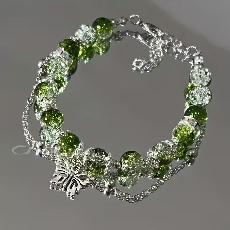 An Elegant And Minimalist Green Forest-Themed Butterfly Pendant Bracelet, Perfect As a Gift for Couples Or Close Friends