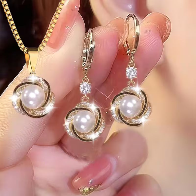 3pcsShining luxury elegant personality new creativity fashion simple necklace earrings party commemorative jewelry versatile and exquisite Christmas birthday gift