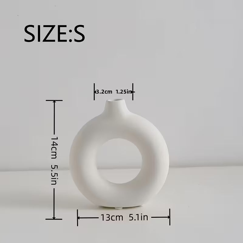1pc Modern Nordic Style Donut Vase - Geometric Round Design Home Living Room Decoration, Plastic Flower Art Center Ornament