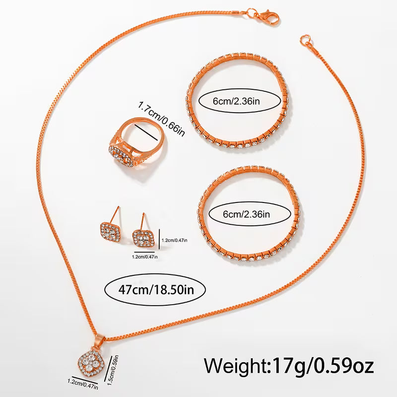 6pcs CAYON Minimalist Quartz Watch & Gift Set - Stainless Shockproof Wristwatch with Matching Necklace, Earrings, Bracelet & Ring - Elegant Digital for Birthdays,, Graduations - Luxury Matching