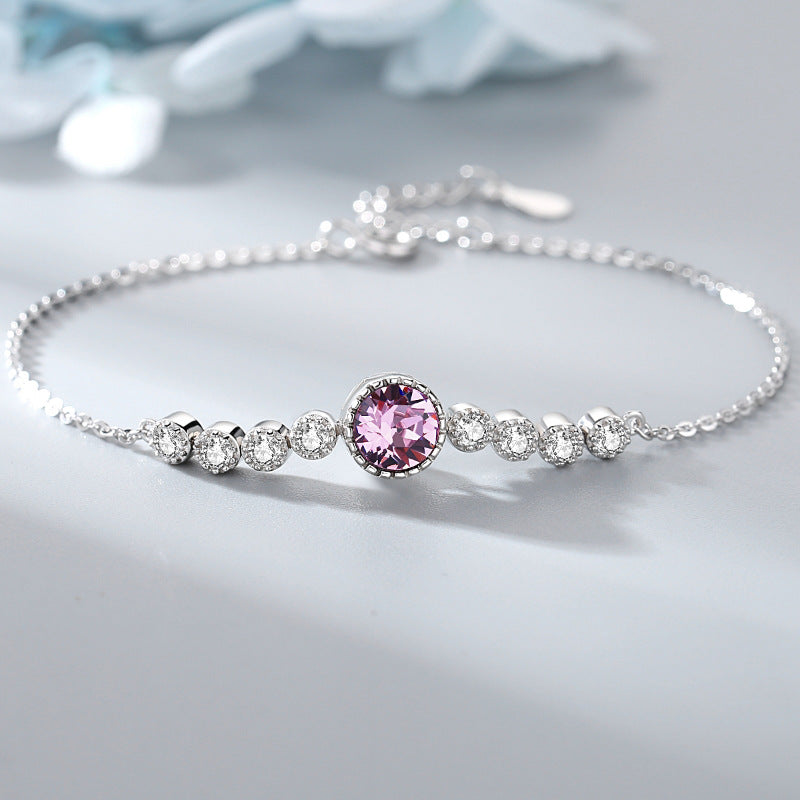 Ocean Heart Crystal Bracelet Women S925 Pure Silver