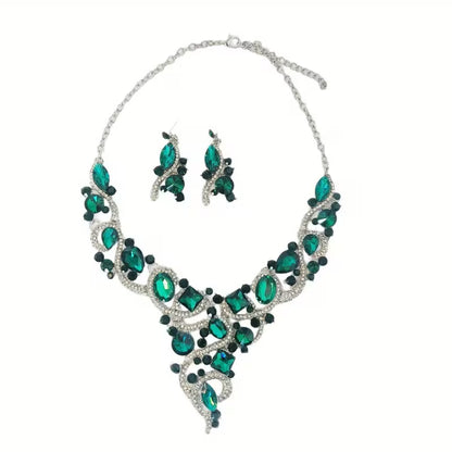 3pcs set of green and blue necklace and earrings, stylish and luxurious, suitable for daily gifts and various live ceremonies, party accessories for women.