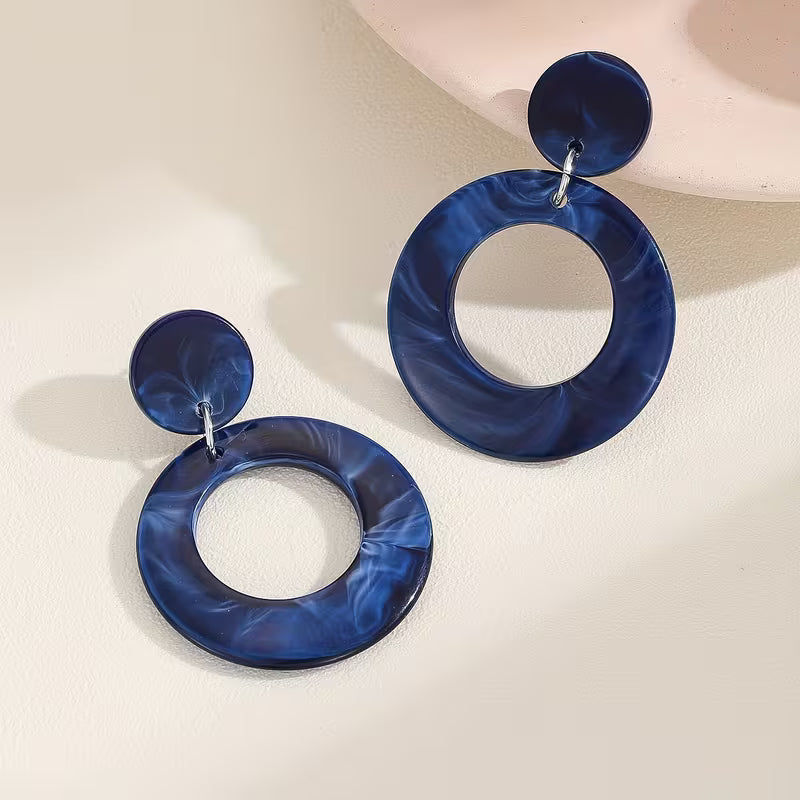 Bohemian Style Resin Round Earrings for Women, 1 Pair, Exaggerated Design, 4 Colors Available, Perfect for Daily Wear, Vacation, Parties