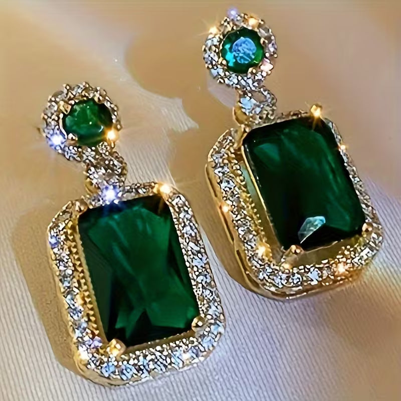 Synthetic Synthetic Synthetic Zircon Dangle Earrings in Green Luxury Square - Shimmering Jewelry for Weddings, Parties, And Daily Wear, Ideal May Birthstone Present for Valentine'S Day, Teacher'S Day, Graduation, Suitable for Teens