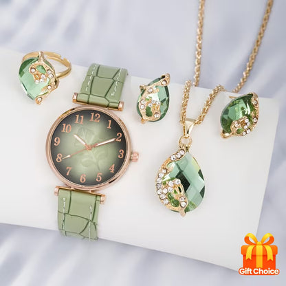 4pcs all-matching simple quartz watch jewelry set. The perfect gift for her for Christmas