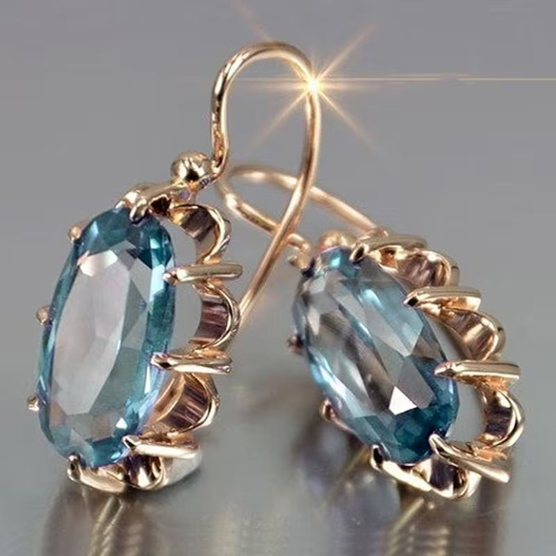 Fashion Bridal Wedding Hanging Earrings Claw Setting Oval Blue Earrings Women's Jewelry Gifts