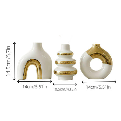3pcs Nordic Creative Luxury Modern Simple Electroplated Ceramic Flower Vase, Home Decor Ornament Gift For Water Cultivation