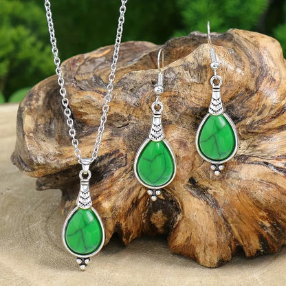 3pcs Bohemian Vintage Style Women's Jewelry Set, Silvery Teardrop Zinc Alloy with Yellow Acrylic Earrings and Necklace Set, Simple and Stylish, Versatile for All Seasons
