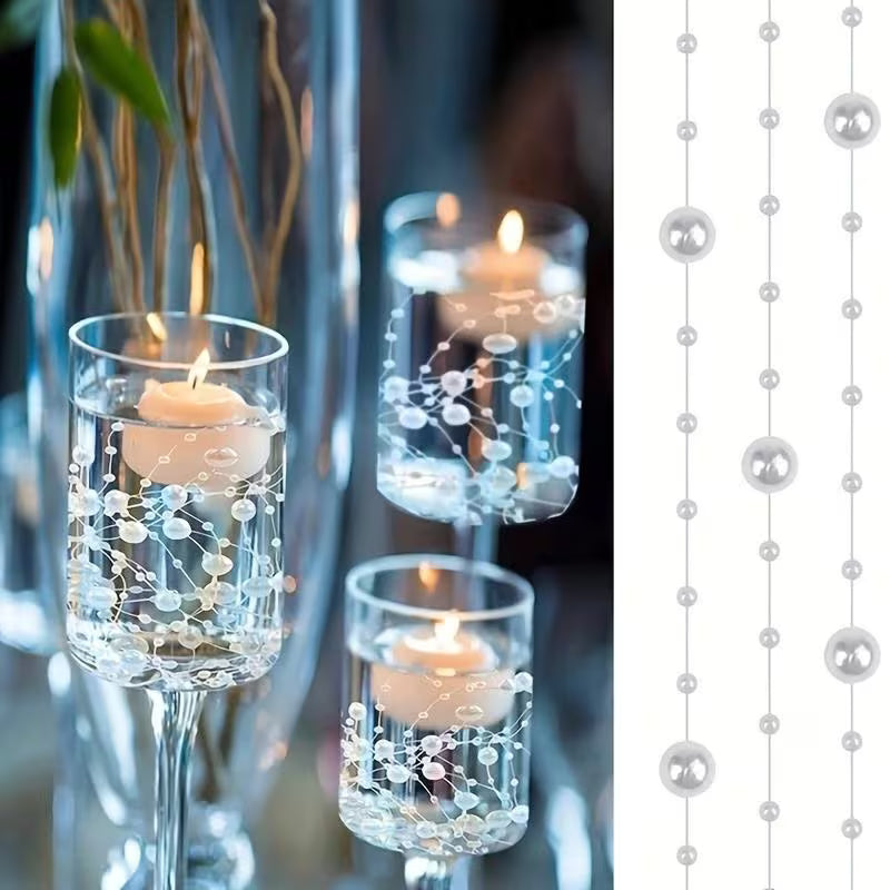 A Pack of 5, Floating Candle Vase Filler Pearl Strands, Wedding Table Decoration, Imitation Pearl Bead Chains