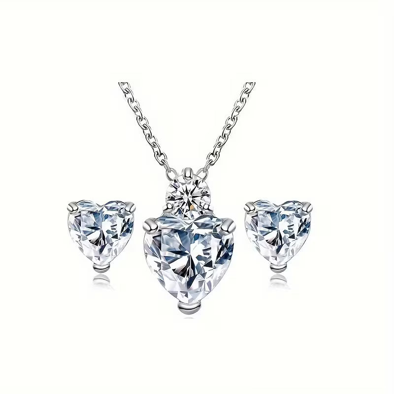 2pcs Exquisite Fashion Earrings and Necklace | Versatile Alloy Jewelry with Plated K and Mosaic, Silvery Color, For Teenager