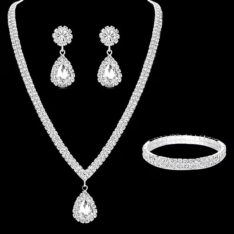 Wedding Dress Necklace and Earrings Set, Two-Piece Jewelry for Bridal Evening Party Accessories