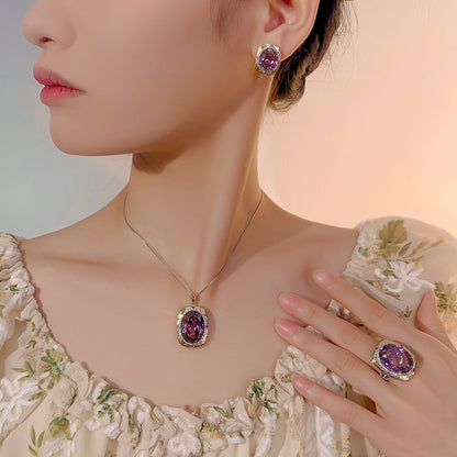 Luxury High-end Accessories Dried Rose Jewelry Necklace Earrings And Ring