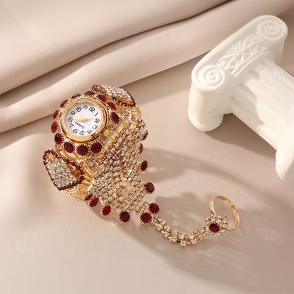 A Stylish And Elegant Women'S Quartz Bracelet Watch, Adorned with Heart-Shaped Rhinestones, Makes a Lovely Gift for Her.