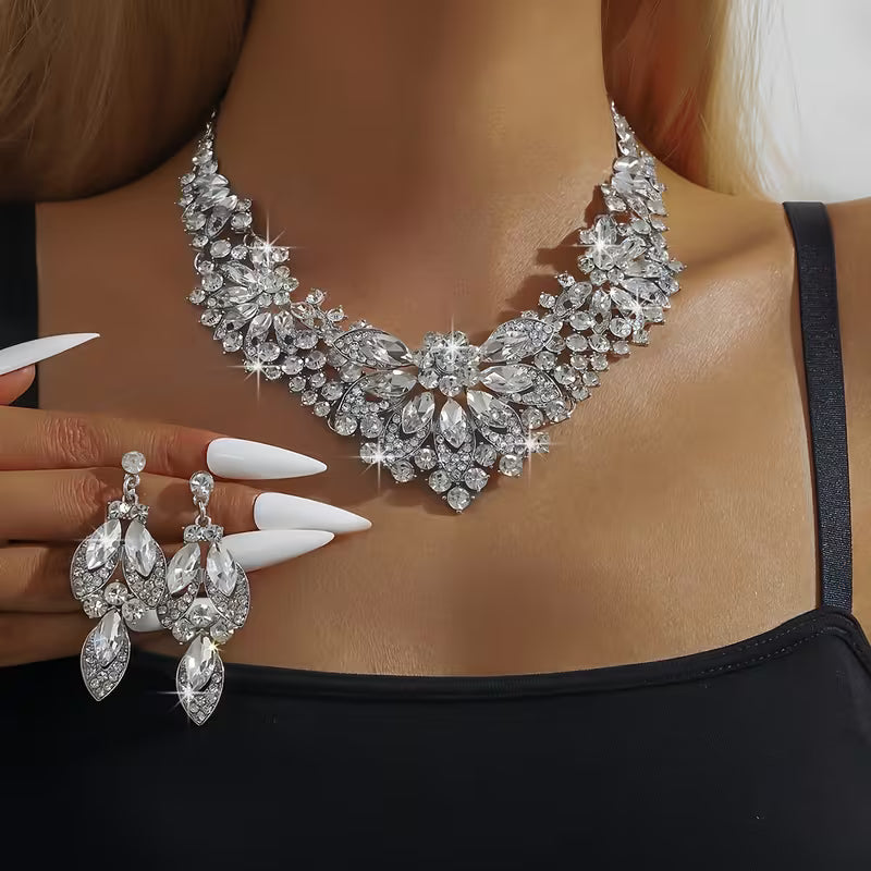 3pcs Women'S Bohemian Inlaid Large Rhinestone Sparkling Zirconia Luxury Jewelry Set
