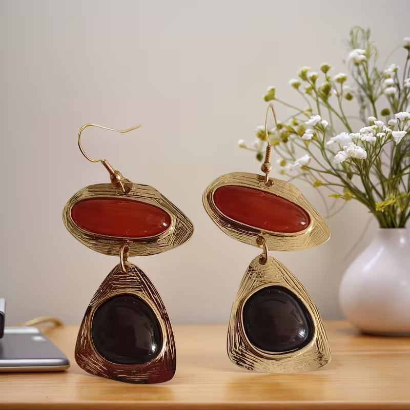 Vintage Resin Long Dangle Earrings with Ear Hooks, Versatile High-Grade Fashion Light Luxury