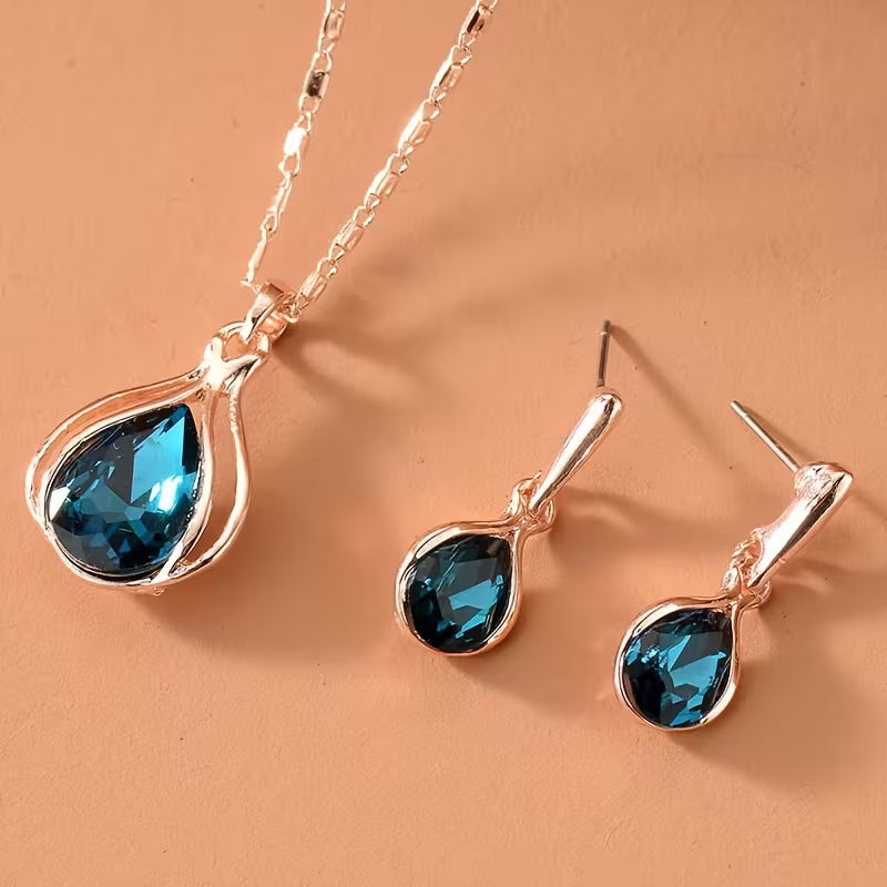 2pcs Simple Style Women'S Jewelry Set, Zinc Alloy Pendant Necklace and Earrings, with Artificial Stone, for Daily Wear and Gift-Giving, Perfect for Valentine'S Day and All Seasons