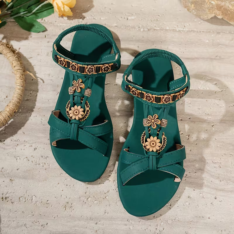 MINZHE YL Women's Bohemian Rhinestone Sandals - Closure Open-Toe Mules with Sole, Cushioned & Flat Heel - Beach Wedding Festival - Outfit Enhancer (Compatible for Style), Women Shoes
