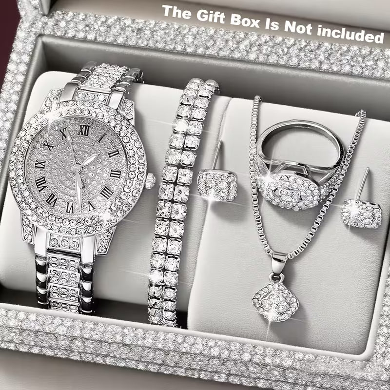 6pcs Luxury Versatile Women's Quartz Watch + Elegant Jewelry Set