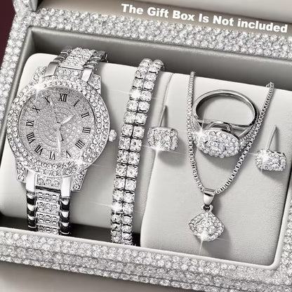 6pcs Luxury Versatile Women's Quartz Watch + Elegant Jewelry Set