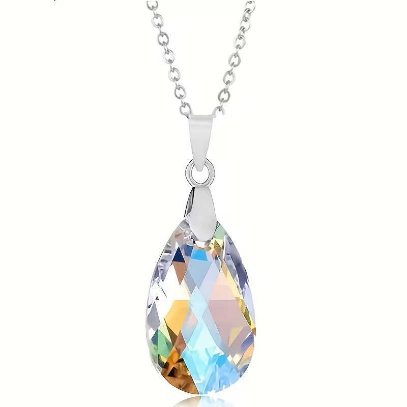 Fashionable New Jewelry Set Featuring Colorful Crystal Drop Earrings And a Pendant Necklace.