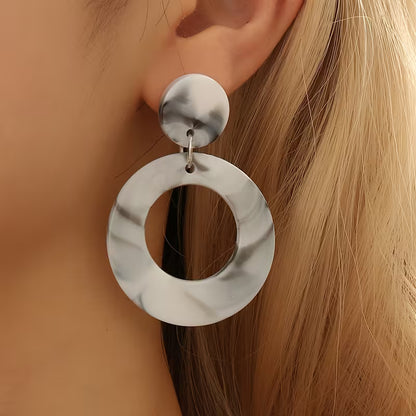 Bohemian Style Resin Round Earrings for Women, 1 Pair, Exaggerated Design, 4 Colors Available, Perfect for Daily Wear, Vacation, Parties