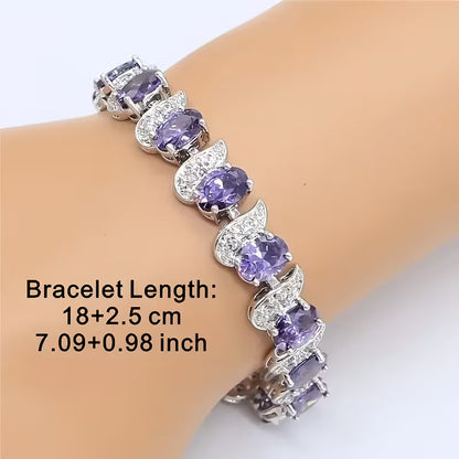 Luxury Elegant 5pcs Jewelry Set for Teenager, Purple Stone Ring, Earrings, Necklace, Bracelet, High-Quality Synthetic Synthetic Zircon for Wedding & Banquet, Hypoallergenic, Mother'S Day gift, Valentine'S Gift, Universal Season Fit, For Teenager