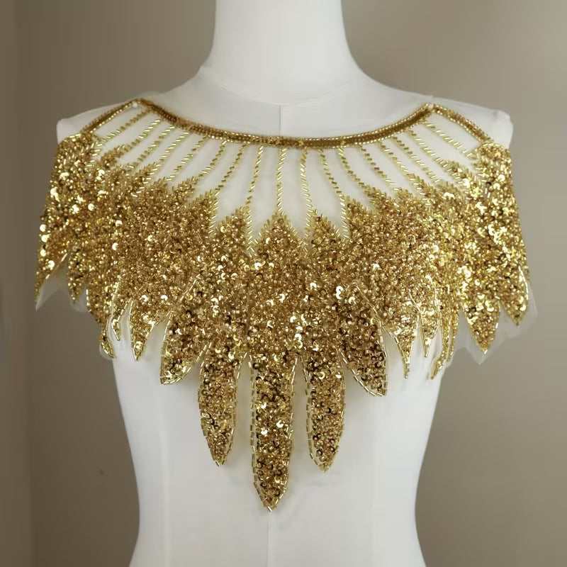 Golden Feather-like Fashion Dress Lace
