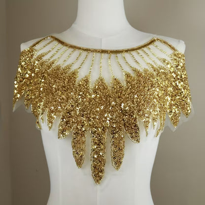 Golden Feather-like Fashion Dress Lace