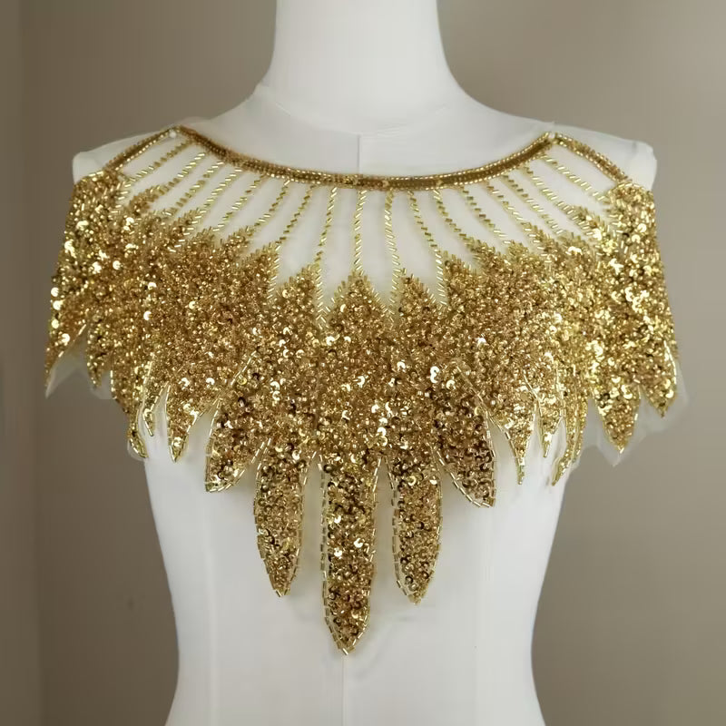Golden Feather-like Fashion Dress Lace