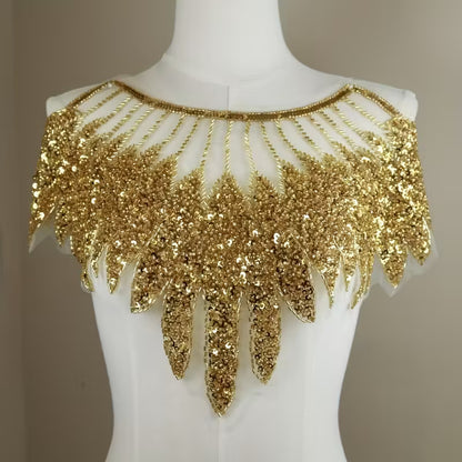 Golden Feather-like Fashion Dress Lace