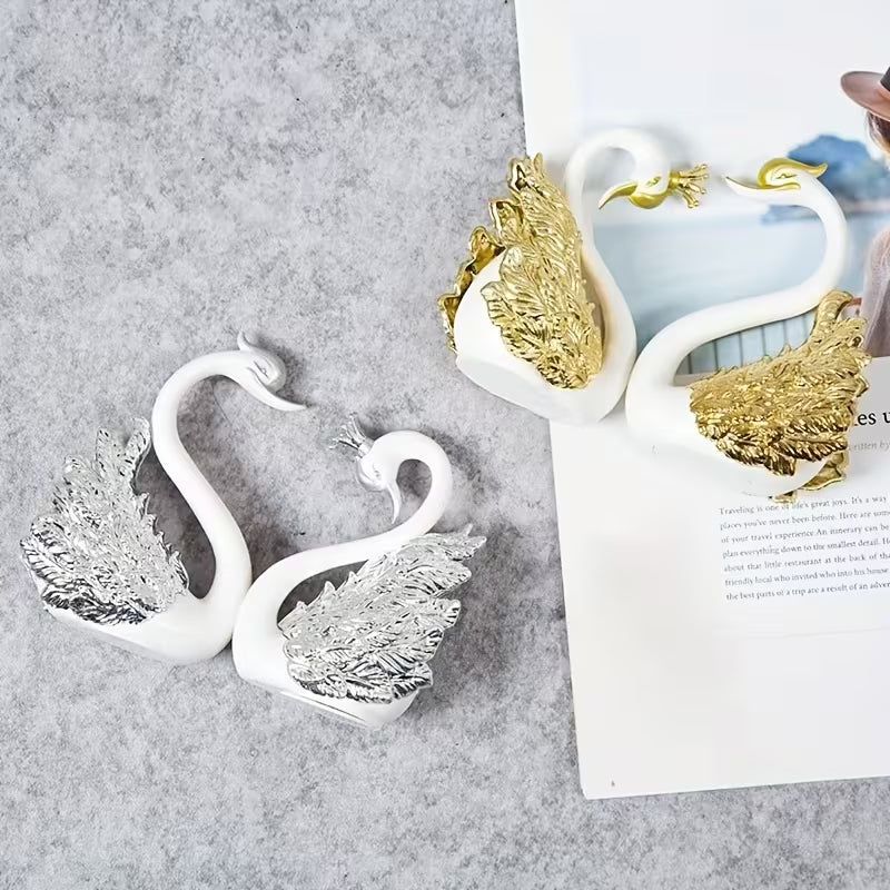 2pcs Handmade Swan Crown Sculpture Statue - Elegant Swan Neck & Crown Figure, Smooth Surface / Decor, Plastic/Resin Bookend for Shelf, Car Display - Christmas/Birthday Gift (Handmade Collectible)