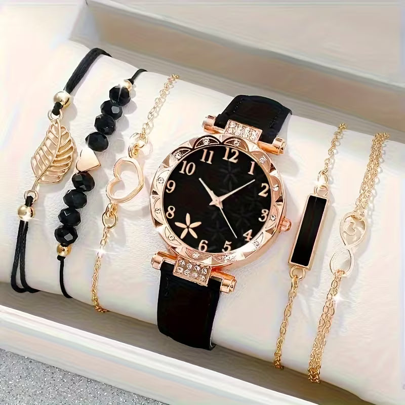 Set of 6 Stunning Fashionable Quartz Watches with Rhinestone Digital Dials, Perfect Gift for Women