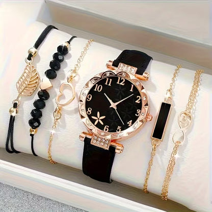 Set of 6 Stunning Fashionable Quartz Watches with Rhinestone Digital Dials, Perfect Gift for Women