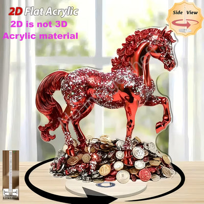 2D Flat, 2D Flat Rotating Red Horse Desktop Decoration- Sparkling Ornament, No Power Required, Suitable Home, Office, Party- Elegant Modern Interior, Desktop Decoration, 2D Flat