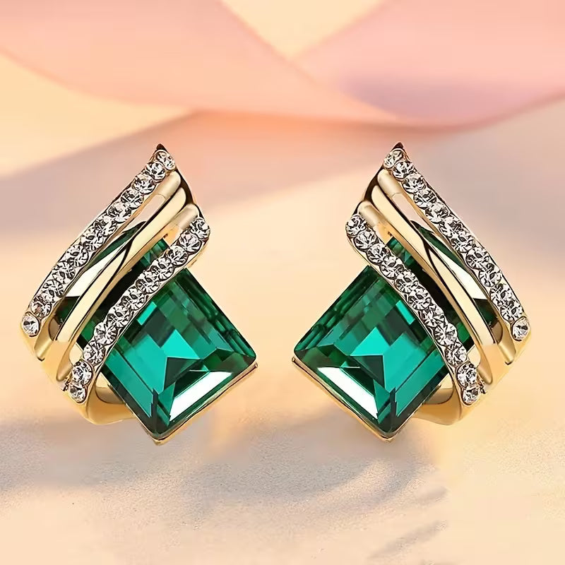 Elegant Retro-Style Geometric Earrings with Red Accents and Golden Anti-Allergy Alloy | Perfect for Wedding, Party, and Valentine'S Day Gifts, KC Golden Plated, Mosaic