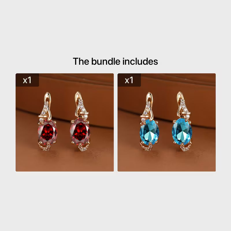 18K Gold Plated Blue Stone Stud Earrings Trendy Women Round Oval Cut White Blue Red Pink Stone Drop Earrings Anniversary Claw Earrings Jewelry