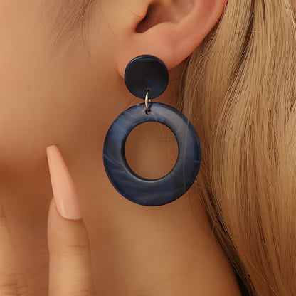 Bohemian Style Resin Round Earrings for Women, 1 Pair, Exaggerated Design, 4 Colors Available, Perfect for Daily Wear, Vacation, Parties