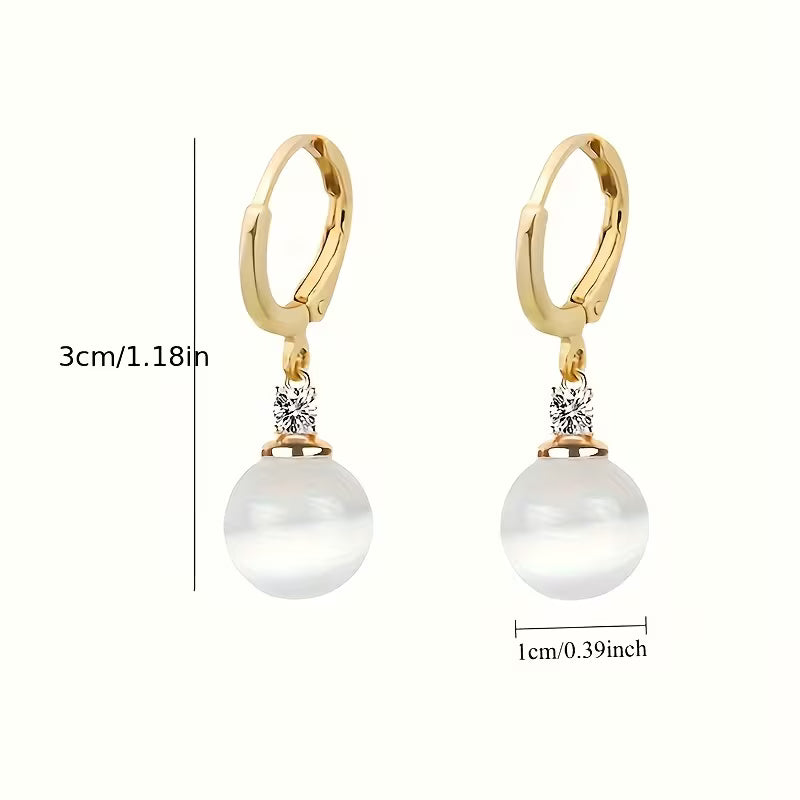 1PAIR Elegant White Faux Cat Eye Stone Earrings for Women | Delicate Design, Lightweight, Comfortable Wear, KC Golden Plated, 925 Silver Ear Needle, Perfect Gift for Style Lovers