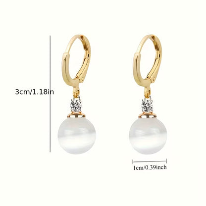 1PAIR Elegant White Faux Cat Eye Stone Earrings for Women | Delicate Design, Lightweight, Comfortable Wear, KC Golden Plated, 925 Silver Ear Needle, Perfect Gift for Style Lovers