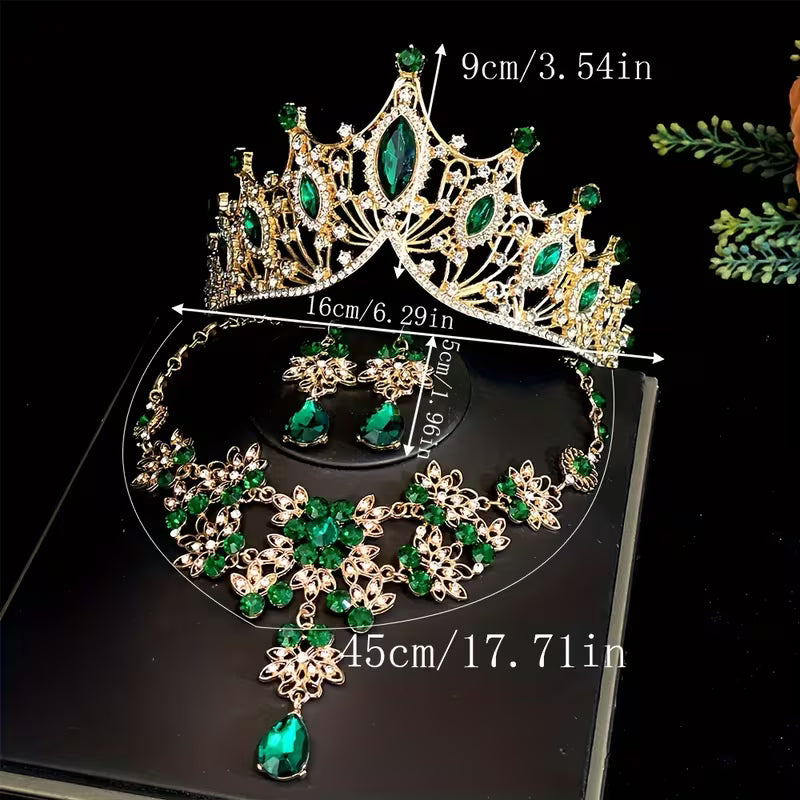 Three-Piece Bridal Crown Set Including a Tiara, Necklace, And Earrings, Perfect for Fairy-Tale Weddings, Photo Shoots, And Parties