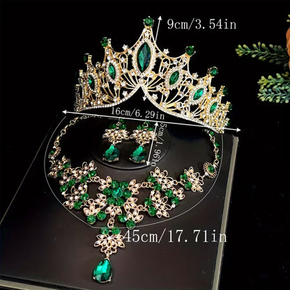 Three-Piece Bridal Crown Set Including a Tiara, Necklace, And Earrings, Perfect for Fairy-Tale Weddings, Photo Shoots, And Parties
