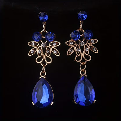 Royal Blue Leaf-Shaped Flower Necklace and Earrings Set for Women, Wedding Chain, Stage Performance Party Hall Necklace