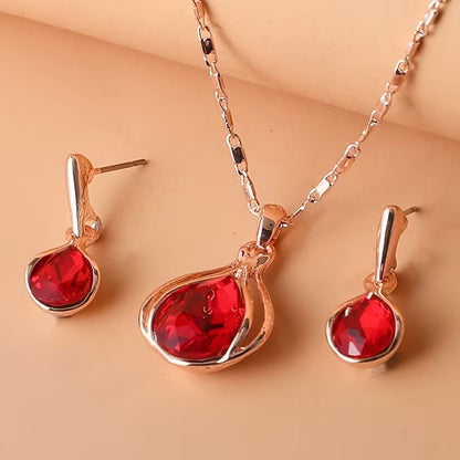 2pcs Simple Style Women'S Jewelry Set, Zinc Alloy Pendant Necklace and Earrings, with Artificial Stone, for Daily Wear and Gift-Giving, Perfect for Valentine'S Day and All Seasons