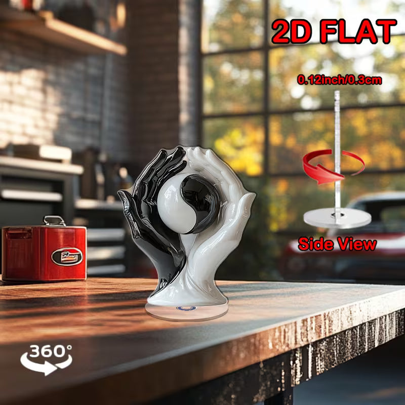 2D Flat, 2Dflat2D Flat Rotating Acrylic Desktop Decoration- Black and White Glossy Ceramic Yin Yang Handheld Ornament, 360 ° Rotating Base, No Power Required Meditation Home Office Relaxation and International Peace Day Decorations, 2D Flat
